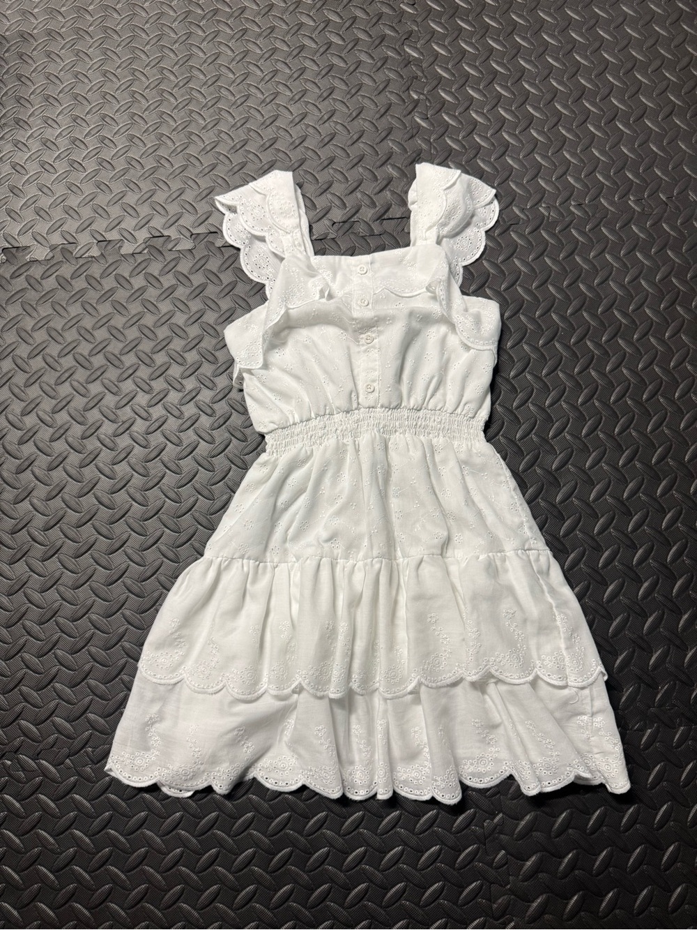 Girls White Eyelet Embroidered Ruffle Tiered Summer Dress - Picture 6 of 8